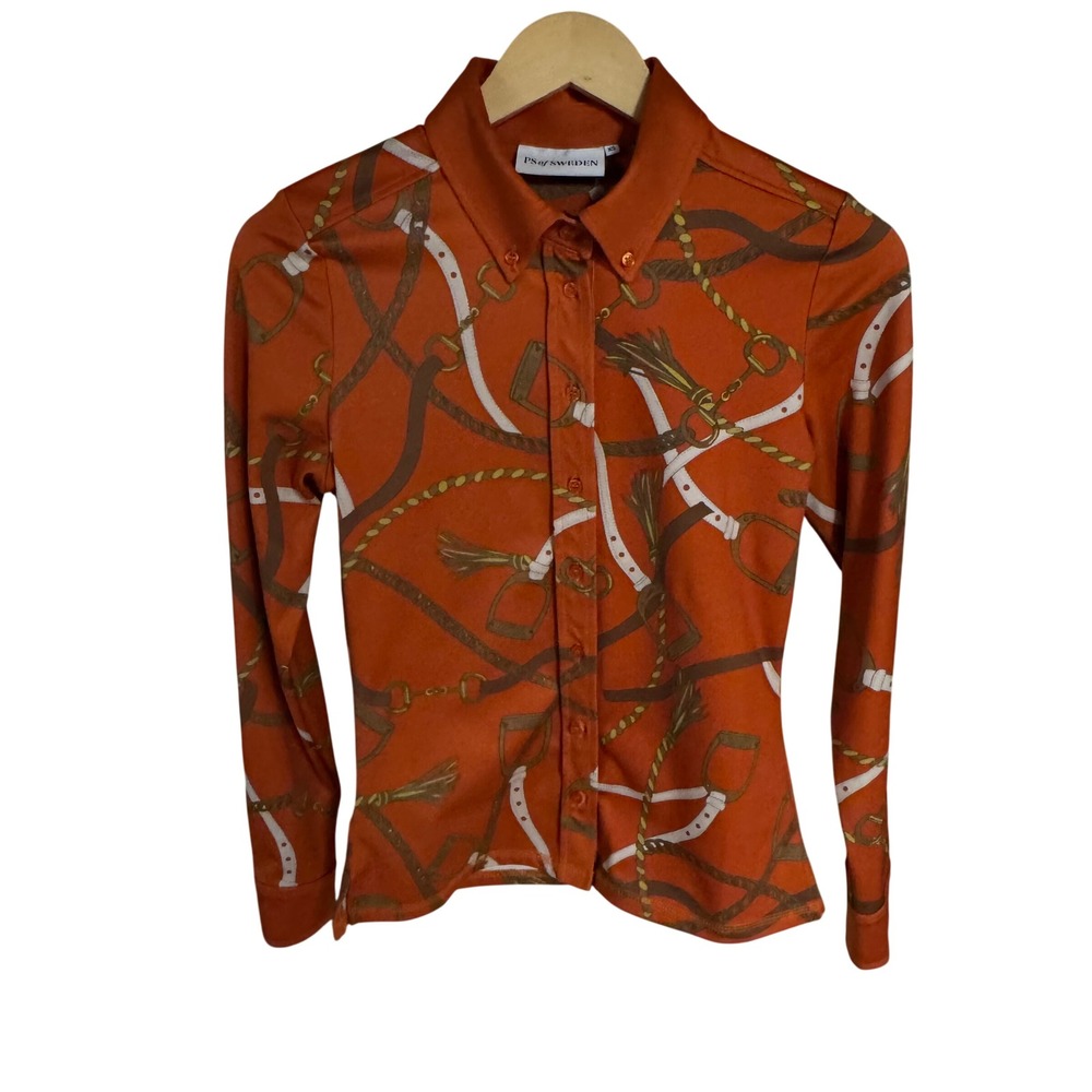 PS of Sweden Hermine Magic Shirt Orange Equestrian Print Top XS 40025-315 - Picture 2 of 8
